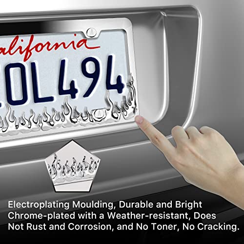 Valor 2 Pack Premium Flame Car License Plate Frames, Durable Shine Chrome Car License Plate Holder, Applicable To Standard Us License Plate Cover, 4 Holes Zinc Alloy Frame With Anti Theft Screw Caps #TOP3