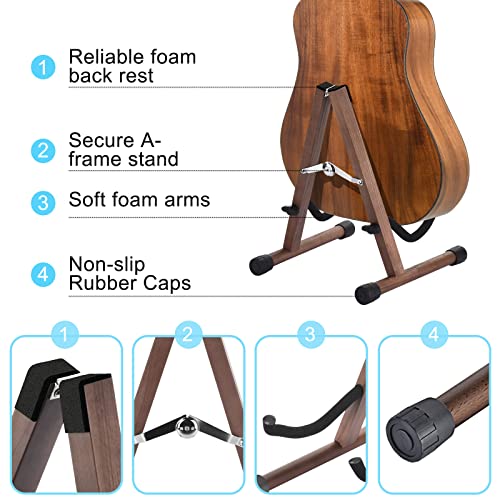 DOMMI Guitar Stand, Wooden Guitar Stand for Acoustic Guitars, Electric and Bass, Folding A-Frame Acoustic Guitar Stand with Non-Slip Rubber and Soft Foam Arms, Easy to Assemble, Portable for Travel - Thumbnail 6