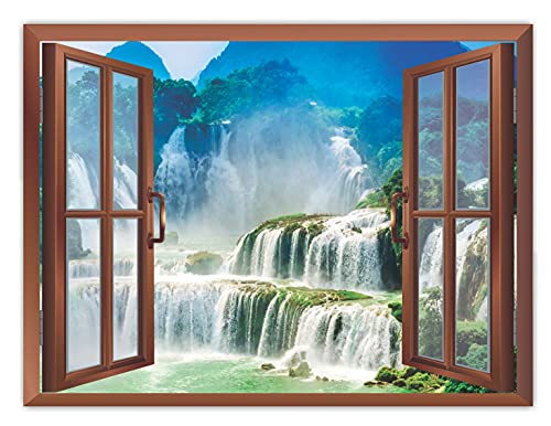 Image of CVANU Creative Window View Home D?cor, Beautiful View of Waterfall, Removable Faux Window wll Sticker /Wall Decals for Living Room Cv 46