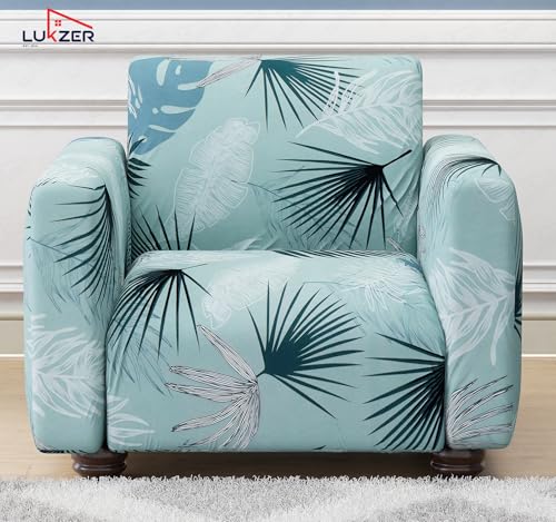Image of Lukzer 1 Seater Sofa Cover - Light Blue | 360 Fully Covered Anti-Slip Washable Couch Cover Protecter | 140 GSM Stretch Fit Polyester + Spandex Slipcover (90-140cm /SC-008-01)