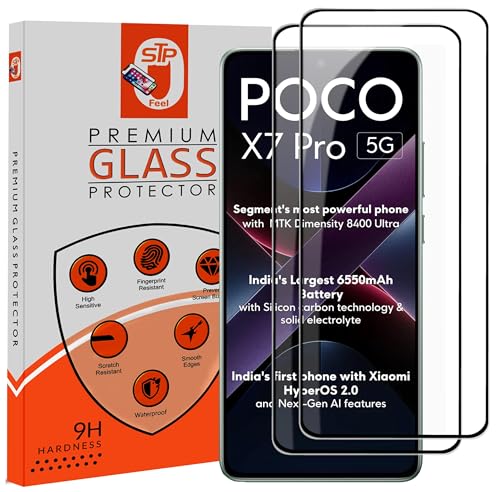 Image of STP FEEL Premium HD+ Tempered Glass Screen Protector Guard Compatible For Poco X7 Pro 5G (6.67 Inch, Pack of 2) | Edge to Edge Coverage With Easy to installation kit