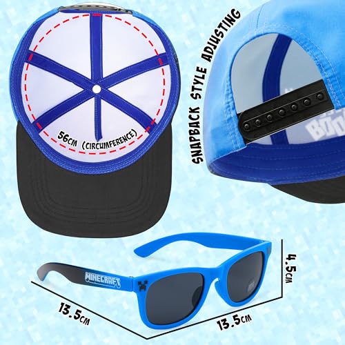 Image of Minecraft Trucker Hat Baseball Cap and Kids Sunglasses Set Adjustable Snapback UV Protection Gamer Gifts