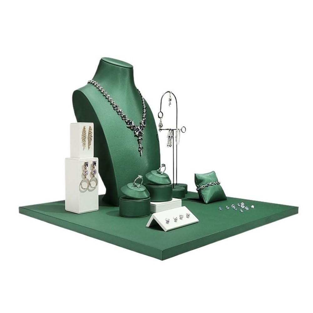 Presentoir Bijoux Buste Collier présentoir Pendentif Bijoux présentoir Mode PU Cuir présentoir comptoir étagère de Rangement Support Bijoux(Green)
