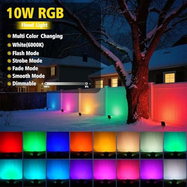 T-SUN Led Flood Light 10W RGB Color Changing Security Lights Outdoor Spotlight