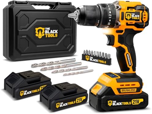 Parafusadeira Furadeira de Impacto Sem Fio 21V Brushless 2 Baterias The Black Tools TB-21YX