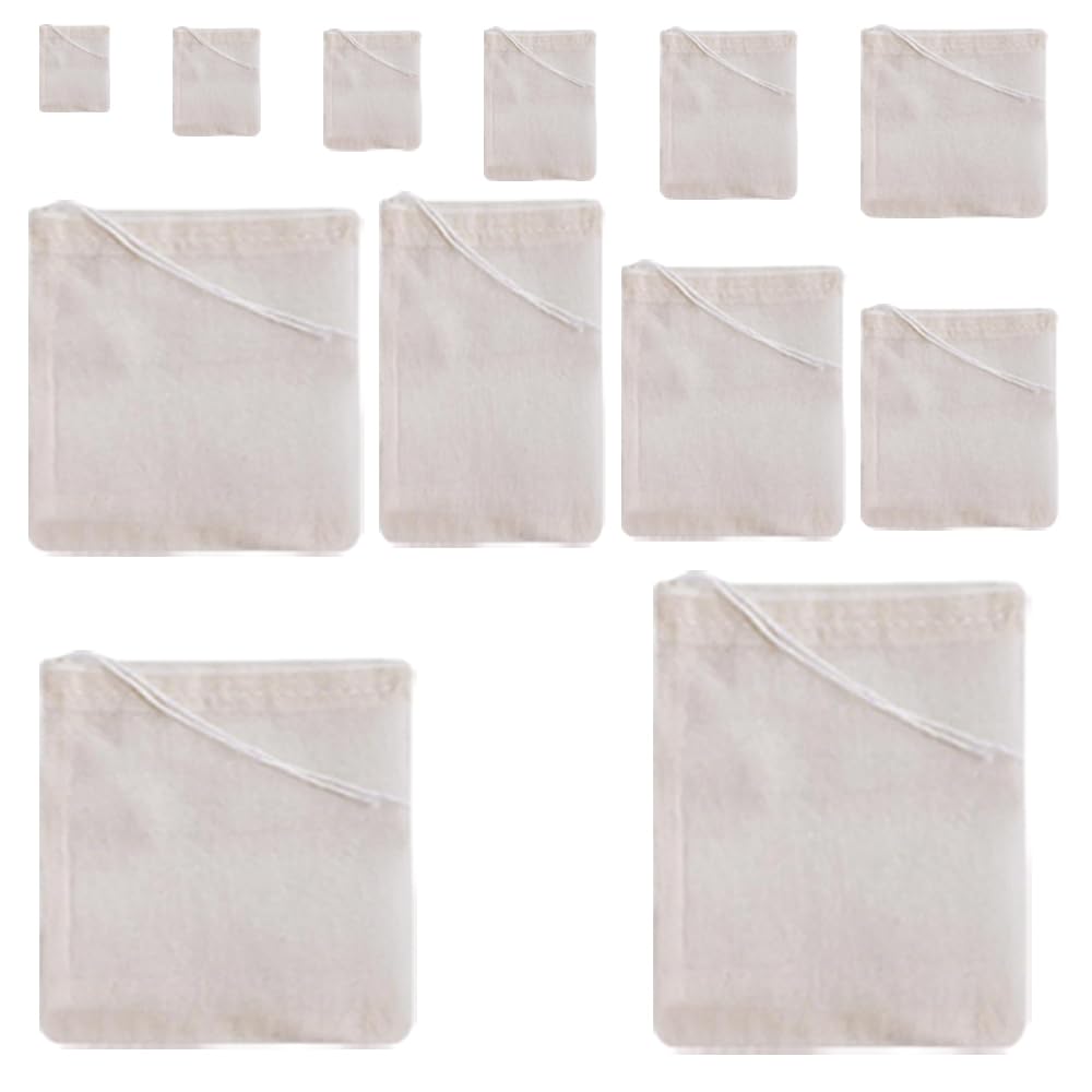 WYAN 12 Different Sizes Cotton Muslin, Spice, and Filter Bags for Cooking, Tea, and Coffee