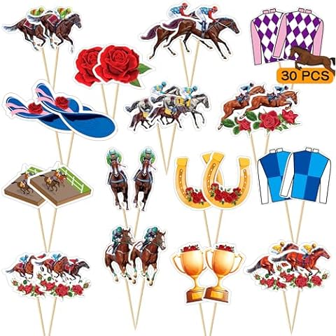 Kentucky Derby Cupcake Toppers, 30 PCS Derby Day Party Supplies Cake Toppers, Horse Racing Derby Cake Decorations, Run for the Roses Cupcake Toppers Toothpicks for Derby Horse Themed Party Supplies Cover