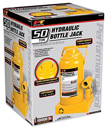 Performance Tool W1637 50 Ton (100,000 Lbs.) Heavy Duty Hydraulic Bottle Jack #TOP3