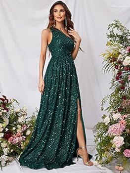 SheIn One Shoulder Split Thigh Sequin Prom Dress, M1454785, Dark Green, M:  Buy Online at Best Price in Egypt - Souq is now Amazon.eg