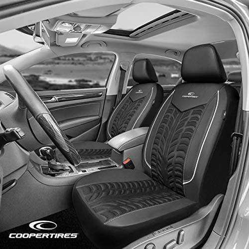Cooper Tires Waterproof Car Seat Covers, Tire Tread Design, Low Back, PU Leather & Polycloth Fabric, Airbag Compatible, Fit for Most Cars, Trucks, SUVs and Vans - Thumbnail 5