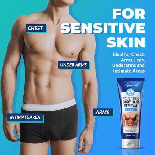 Image of Hair Removal Cream for Men: Sensitive Depilatory Cream for Men - Body Legs Chest Underarms Intimate Areas - Vitamin E - Painless Effective Flawless Soothing Easy - Hair Remover - Gentle Formula - 120g