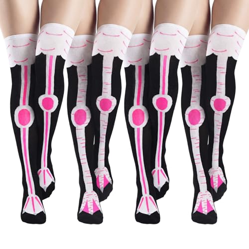 Fourluoo 4 Pair Funny Novelty Flamingo Legs Socks for Women Gifts 25.6 Inch Knee High Flamingo Feet Sock for Cosplay Gift(Rose Pink)