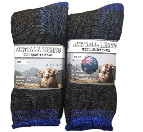 6 PAIRS 11-14 HEAVY DUTY AUSTRALIAN MERINO EXTRA THICK WOOL WORK SOCKS (BLACK/BLUE)