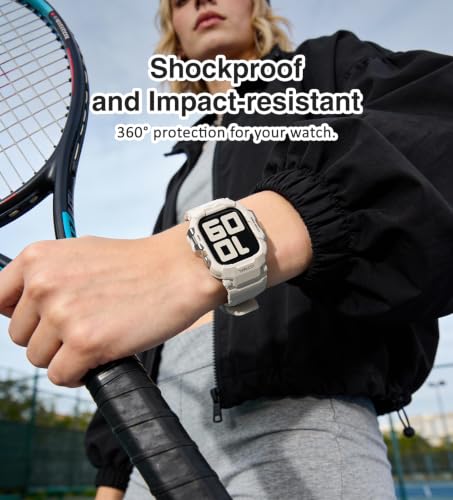 Image of ULTIMAL Rugged Band Compatible with Apple Watch Band 42mm Series 11 /10 with Case, Military-Grade Shockproof Strap for iWatch with Bumper Case Cover Men Women(Starlight)
