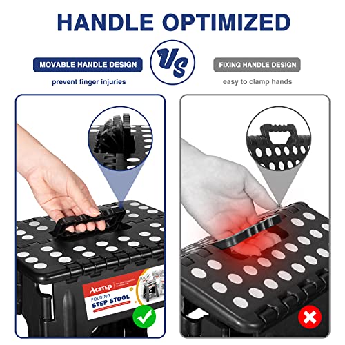 Acstep Folding Step Stool 16 Inch Stool Heavy Duty Plastic Foldable Step Stools For Adults And Kids, Stepping Stool With Handle, Folding Stool Suitable For Kitchen Hold Up To 400Lbs (Black 1Pc) #TOP2