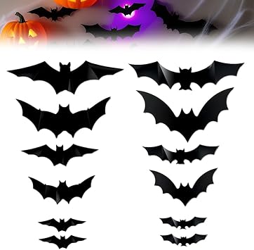 Halloween 3D Lighted Bats, 2025 Upgraded 3D Bat Design LED Decoration, Hanging Bats Halloween, LED Purple Lighted, 3D Bat Decor Wall Stickers, for Indoor Bedroom Window Party Supplies 12pcs