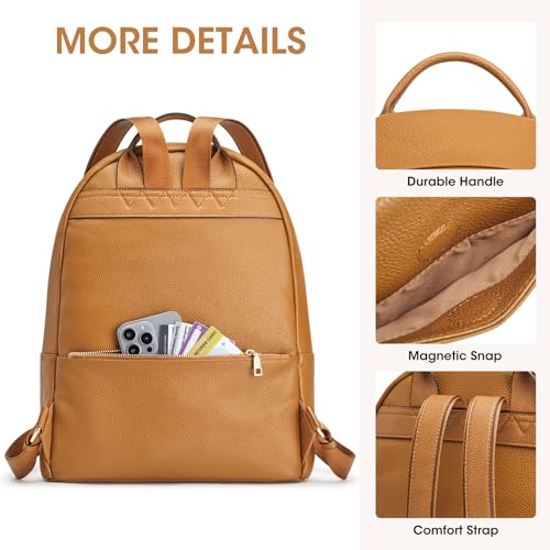 Image of Kattee Leather Backpack for Women with Back Zipper Pocket, Brown | Back zipper pocket for easy access to cards and essentials on the go.
