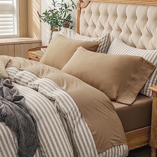PURE ERA Jersey Knit 4pc Bed Sheet Set 100% T-Shirt Cotton Super Soft Comfy Breathable Fits Mattress Up to 20" Extra Deep Pocket (Solid Toffee Brown, King)