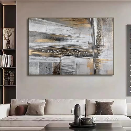 Toile abstraite encadrée pour habiller un grand mur blanc de salon
