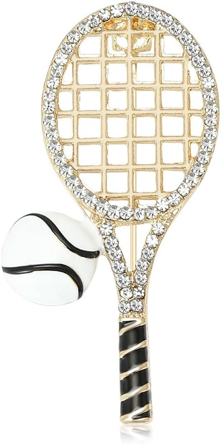 Rhinestone Tennis Racket Brooch Sparkling Crystal Enamel Lapel Pins for Women Men Clip Dress Suit Hat Badges Accessories Brooches Pins Fashion Jewelry for Tennis Lovers