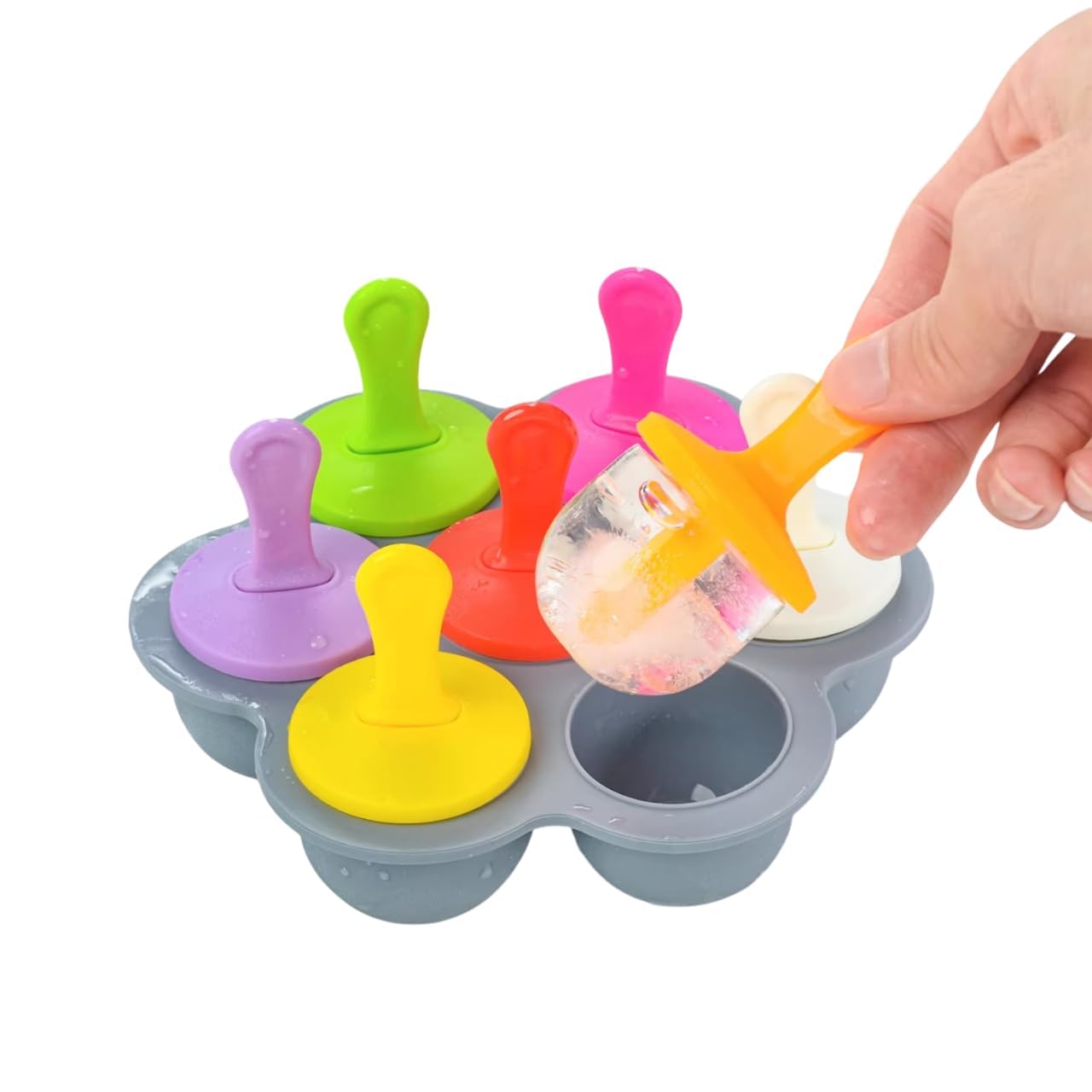 ZAVASIKA Silicone Ice Moulds, 7 Cavities Ice Mould with Plastic Sticks, Handmade Ice Cream Candy Mold for Baby, Popsicle Makers for Egg Bites, Lollipop, Silicone Ice Cube with Spoon