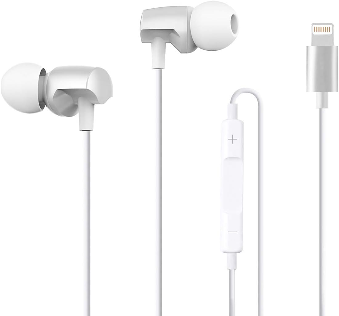 Lightning Headphones Compatible with iPhone X/XS/XS Max/XR iPhone 8/P iPhone 7/7 Plus Earphones with Microphone Controller MFi Certified Wired Earbuds