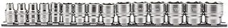 Draper 16492 3/8-Inch Square Drive Metric Socket 15 Piece Set On Metal Rail, Blue