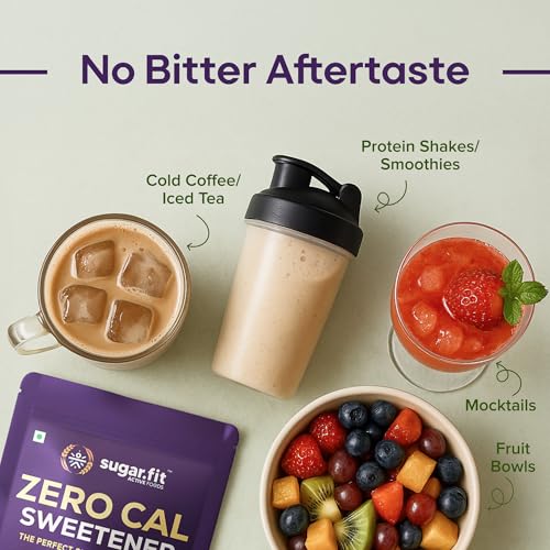 Image of Sugar.fit Zero Calorie Stevia Sweetener | 100% Plant-Based Stevia & Erythritol Blend, Zero Glycemic Index, Sugar-Free, No Bitter Aftertaste, Keto-Friendly, 1:1 Sugar Replacement - 400g (Pack of 3)