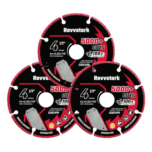 Revvstark 4 1/2 Inch Diamond Cutting Wheel, 4-1/2 Cut Off Wheel for Angle Grinder, 5000+ Cuts on Rebar, Stainless Steel, Angle Iron and INOX, 4.5 Inch Metal Cut Off Wheel, 7/8" Arbor by Revvstark - Used condition - US$18.67