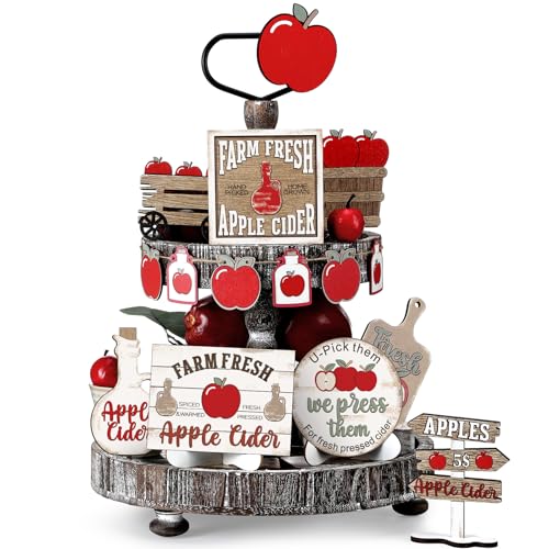 FairySandy 19 Pcs Vintage Fall Tiered Tray Decor Autumn Farmhouse Home Decorations Set Fall Wood Tray Decor Autumn Thanksgiving Day Decorative Sign for Tabletop Kitchen Office Decorations