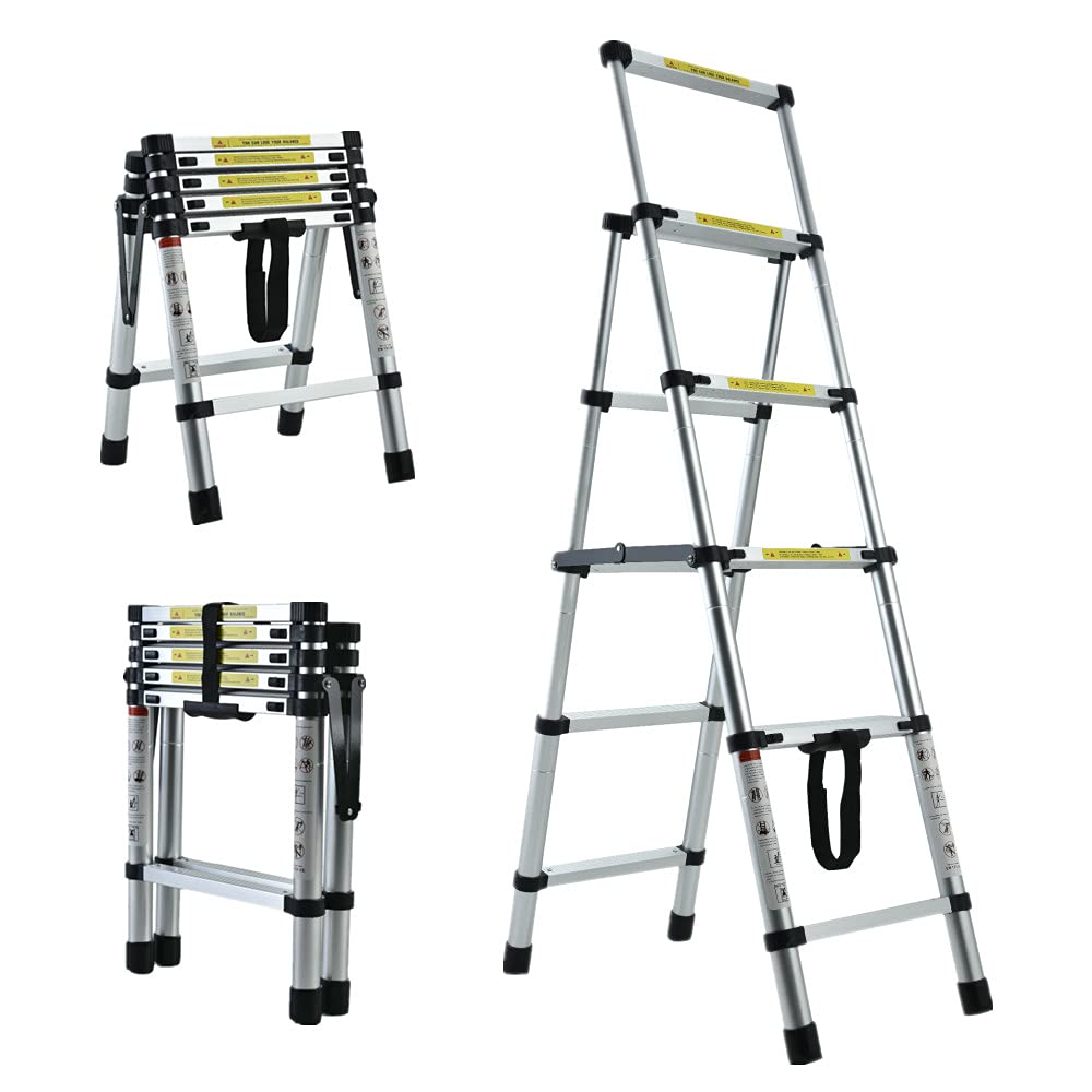 4+5 Steps(4.6ft + 5.6ft) Aluminium Herringbone Ladder Portable Household A-Frame Portable Multi-Purpose Telescopic Ladder — image 1