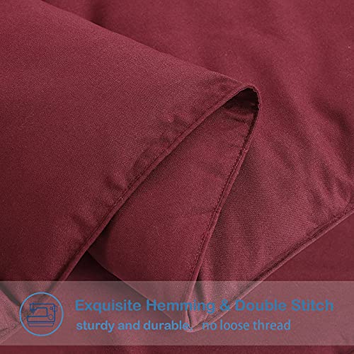 EASELAND Full Size Down Alternative Comforter - Quilted Duvet Insert for All Seasons, Soft Lightweight with Corner Tabs, Summer Winter Warm Bedding, Burgundy 82×86 Inches