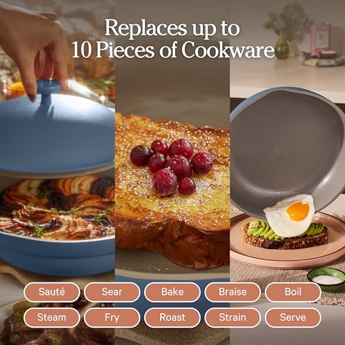 Image of Our Place Always Pan 2.0-10.5 inch (2.6 Qt) Nonstick, Toxin-Free Ceramic Cookware | Patented 10-in-1 Aluminum Frying & Saute Pan | Safe for Oven, Induction & All Cooktops up to 450F | Blue Salt