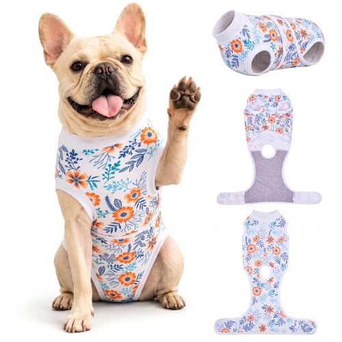 Image of PetWarm Dog Spay Recovery Suit, Onesies for Dogs, Surgery Suit for Dogs Female After Spayed, Dog Cone Alternative After Surgery, Flower Pattern, Orange, XS