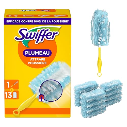 Swiffer Duster Plumeau Kit de Démarrage (1 Manche + 13 Recharges), Capture Poussière, Poils & Allergènes, Efficace Contre 99.9% des Poussières, Atteint Les Coins Difficiles, Rapide et Efficace