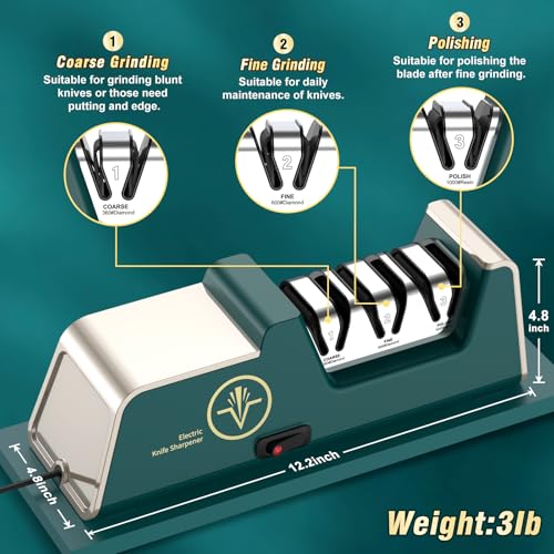 Image of VIDOME Electric Knife Sharpener, Champagne Gold | 100% Diamond Abrasives, 3-Stage Precision Angle Guides, For Kitchen Straight Edge Knives, For Ceramic Knives, Professional
