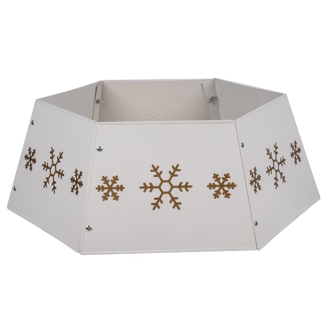 Christmas Tree Collar - Cream and Gold Metal Christmas Tree Skirt, White & Gold, 26.8 inches