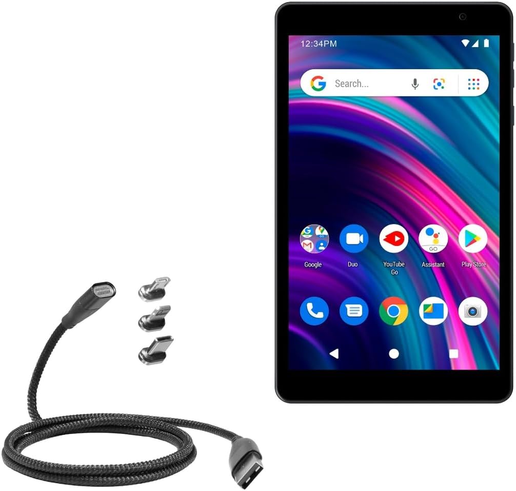 BoxWave Cable Compatible with BLU M8L (2022) - MagnetoSnap PD AllCharge Cable (100W), Magnet Charging Braided USB Type-C Micro - Jet Black