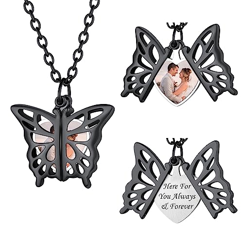 FindChic Locket Necklace for Women, Silver/Black/Rose Gold/Gold Plated Personalized Memorial Gifts, Custom Photo Jewelry for Loved Ones, Birthday Valentine's Day Keepsake, Versatile Styles A
