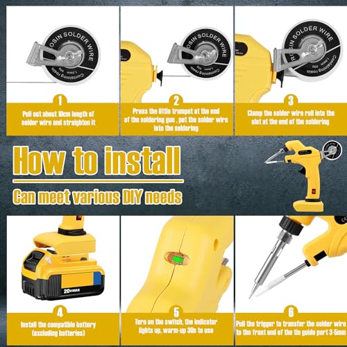 uyoyous Cordless Soldering Iron Kit for Dewalt 18V-24V One Hand Operated Soldering Iron with Solder 30W Fast Work in 30s Electric Automatic Feed Soldering Welding Iron Tool