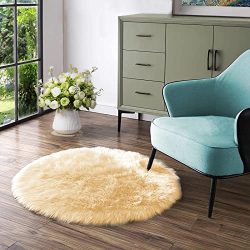 Latepis Yellow Round Rug 3ft Small Circle Faux Sheepskin Fur Rug Fluffy Boho Plush Rug Cute Furry Rugs for Bedroom Cushion Home Decor by Latepis - Used condition - US$24.09
