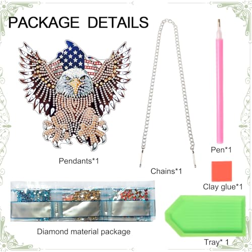 Image of DIY Diamond Art Hanging Kits for Adults, Patriotic American Flag Owl Special Shaped Crystal Diamond Painting Ornament, Acrylic Window Suncatcher Pendant with Chain for 4th of july Home Decor Gift