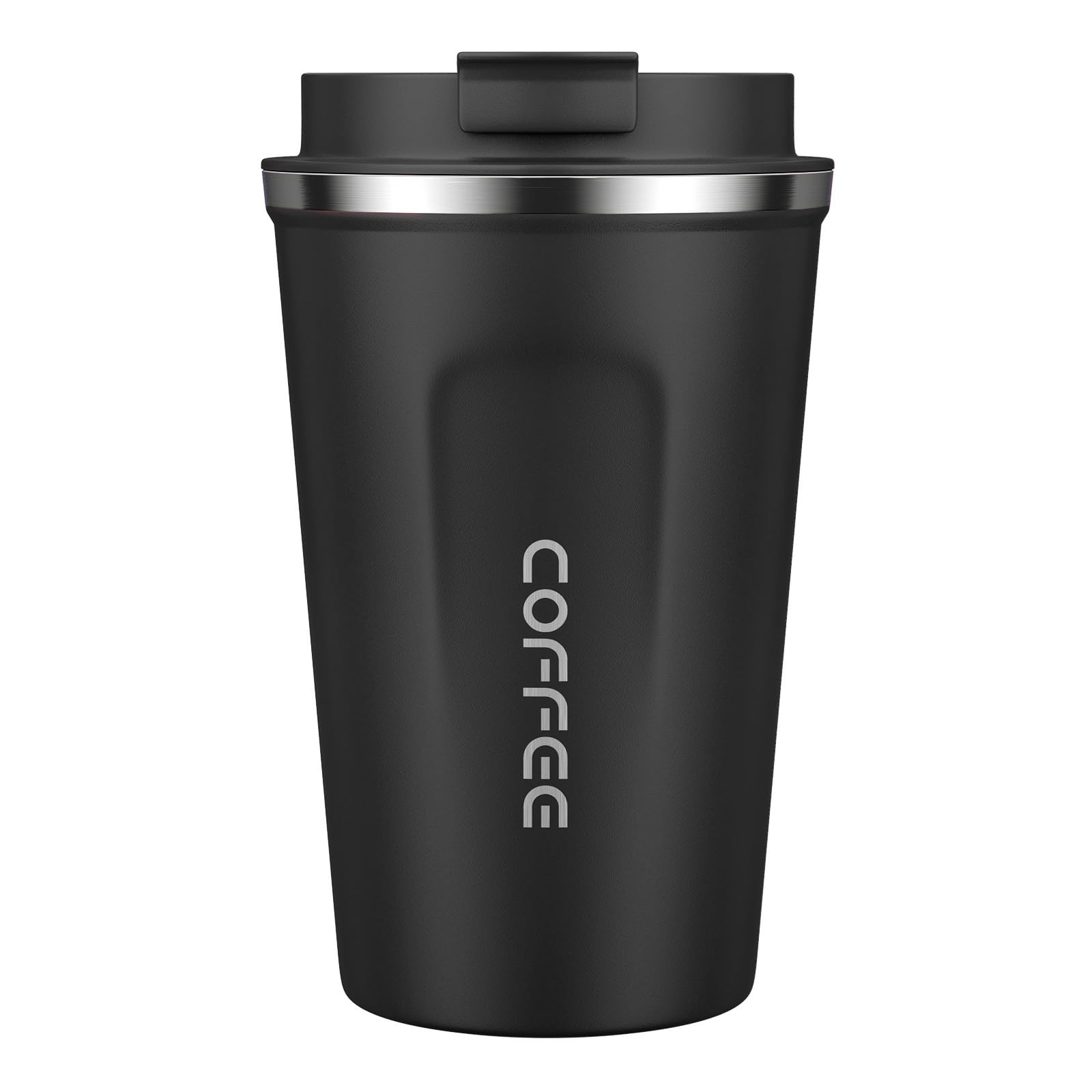 MOMSIV Black Coffee Cup, Vacuum Reusable Leakproof Double Wall Coffee Cup, Insulation Stainless Steel Eco-Friendly Travel Office Mug for Hot Coffee Tea and Cold Drinks, 13oz/380ml