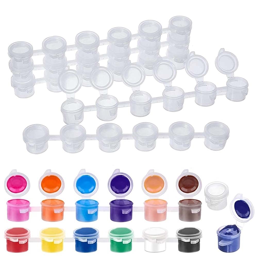 DELFINO Empty Paint Strips 150 Pots 3ml/ 0.1oz Mini Paint Pot Pod Strips Arts Crafts Plastic Storage Containers for Schools, Summer Camps, Birthdays (6 Cups/Strips, 25 Strips)