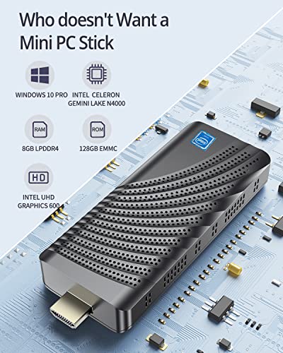 Mini Pc Stick 8Gb Ddr4 128Gb Emmc Intel Celeron N4000 (Up To 2.6Ghz) Mini Computer Stick With Windows 10 Pro Supports 4K Hdmi, 2.4G/5G Wifi, Bluetooth 4.2, Auto Power On, Htpc #TOP1
