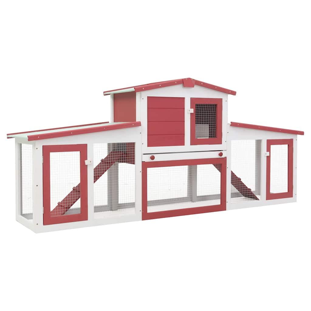 Jaula grande para conejos, color rojo y blanco, 201 x 45 x 85 cm, de madera