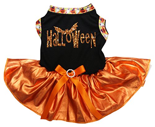 Petitebella Halloween Puppy Dog Dress (Black/Bling Orange, Medium)