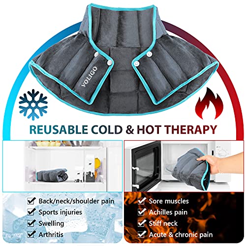 Voligo Large Gel Ice Pack & Microwavable Heating Pad For Neck Shoulder Upper Back Pain Relief - Reusable Weighted Cold Pack For Injuries - Hot & Cold Compress Therapy For Swelling, Bruises, Surgery #TOP3