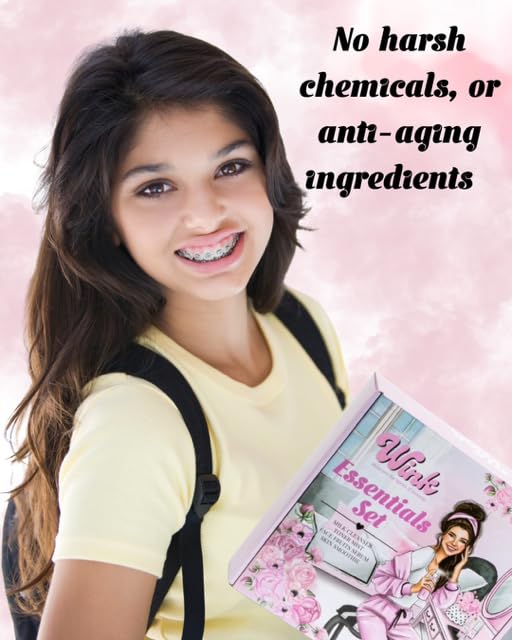 Wink Skin Care Kit for Teens | Plant-Based Facial Kit for Girls & Tweens, 4-Piece Set with Milk Cleanser, Rose Petal Toner, Face Fruit Serum & SPF Moisturizer, Mom-Approved Essential Kit for Young - Image 8