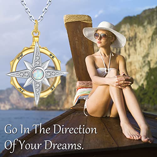 Bolelis Nautical Working Compass Necklace For Women - 925 Sterling Silver Spinner Gold Compass Inspirational Pendant With Opal Graduation Gift For Girls Who Love Travel #TOP3